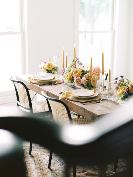 Black and yellow wedding tablescape