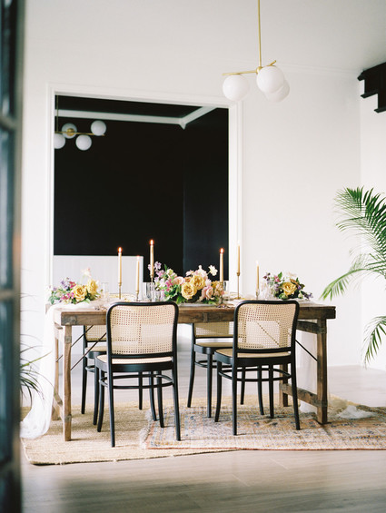 Black and yellow wedding tablescape