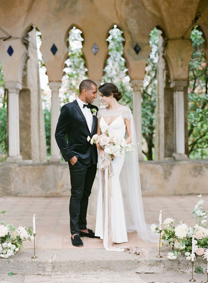 Elegant wedding fashion with bridal cape