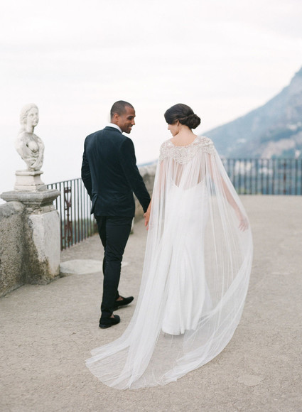 Elegant bridal cape dress