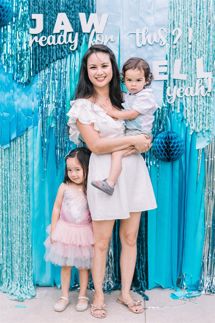 Sharks and mermaids joint birthday pool party