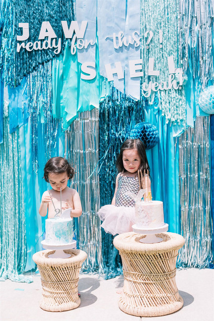 Sharks and mermaids joint birthday pool party
