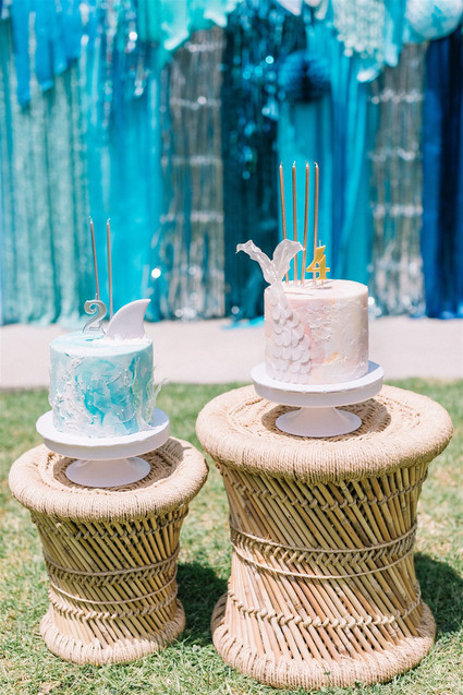 Sharks and mermaids joint birthday pool party