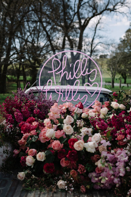 Truck of wedding flowers