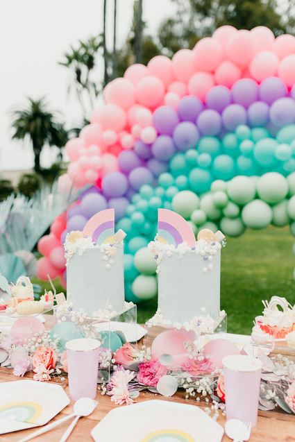 Rainbow pastel twin birthday party Inspiration