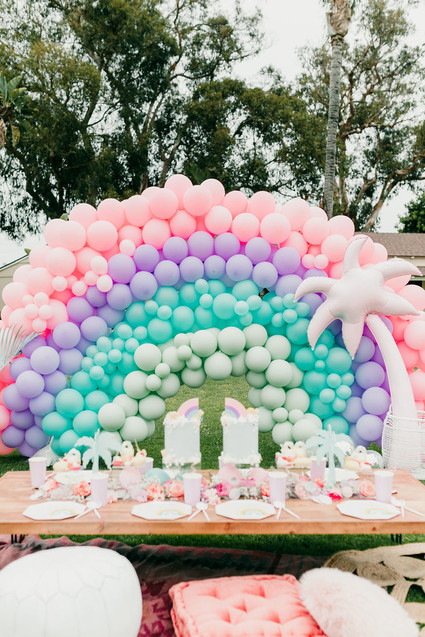 Pastel rainbow balloon install