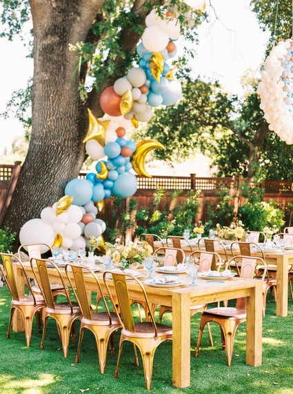 Blue + yellow celestial themed baby shower Inspiration