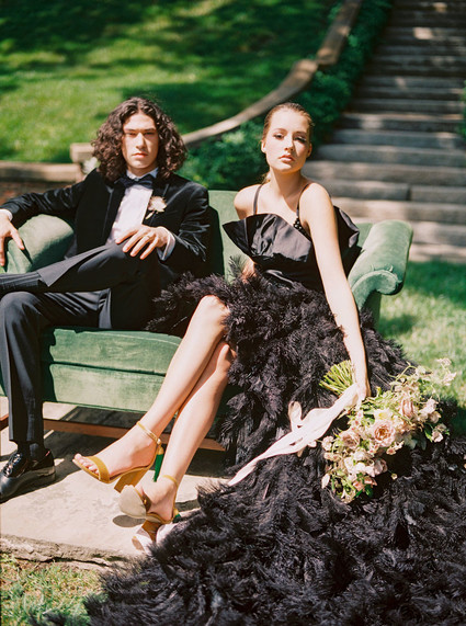 Black feather wedding dress