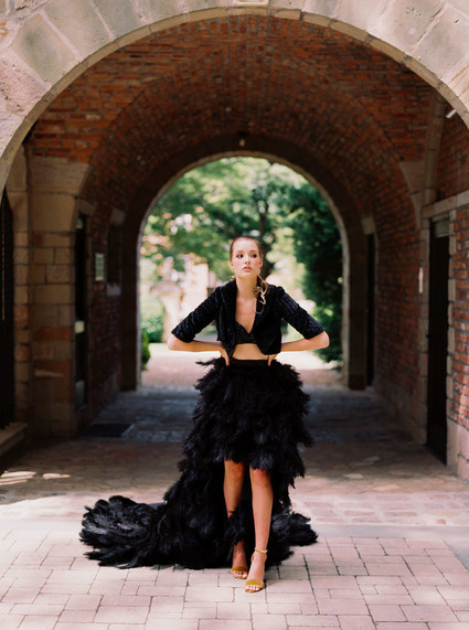 Black feather wedding dress