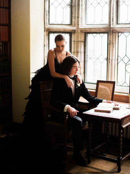 Black feather wedding dress