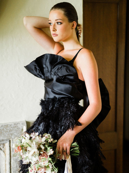 Black feather wedding dress