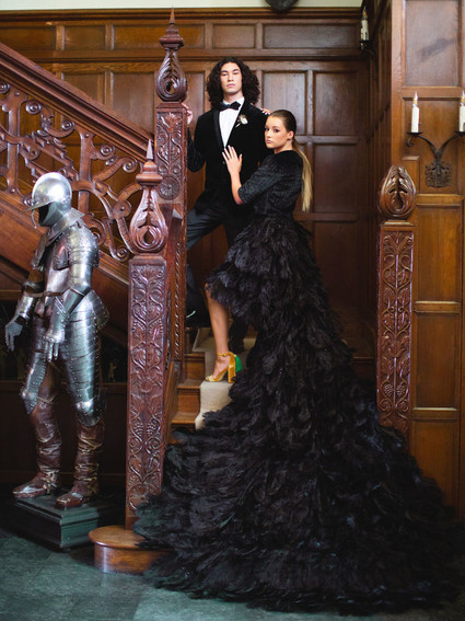 Black feather wedding dress