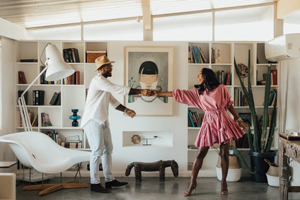 Joshua Tree engagement shoot at a desert airbnb