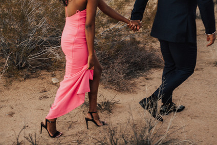 Joshua Tree engagement shoot in hot pink dress