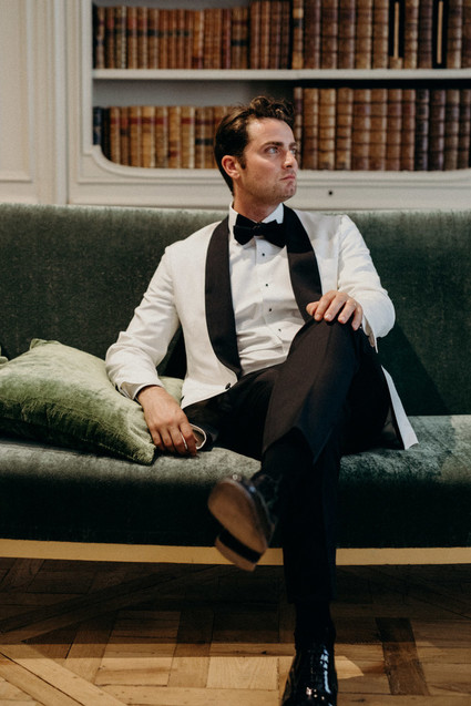 White + black groom's tux