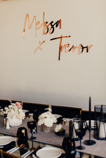 Acrylic pink + black + gold wedding decor
