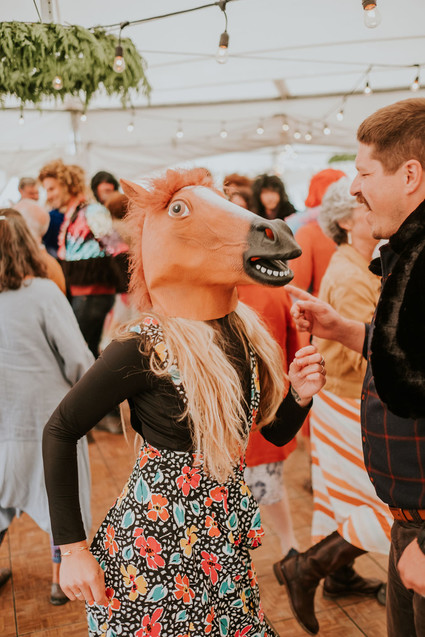 Costume party at wedding reception