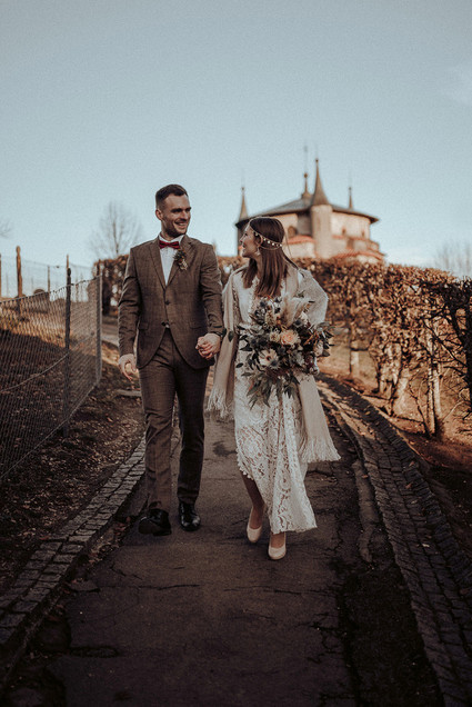 Bohemian fall elopement inspiration at Lichtenstein Castle Inspiration