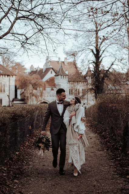 Bohemian fall elopement inspiration at Lichtenstein Castle Inspiration