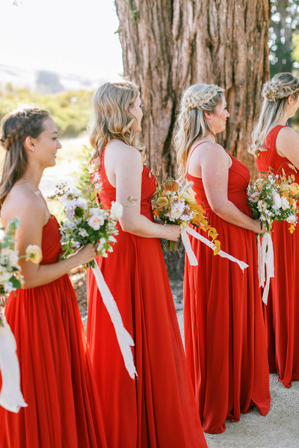 Red bridesmaids dresses for fall wedding Inspiration
