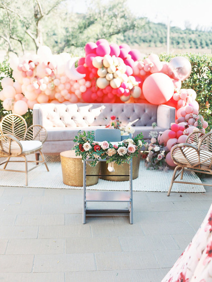 Pink balloon installation for party