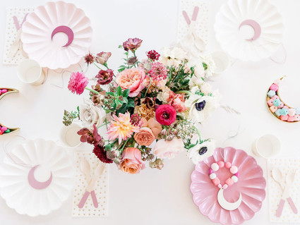 Moon Child celestial floral first birthday party Inspiration