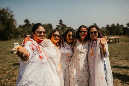 Colorful powder party at Indian wedding
