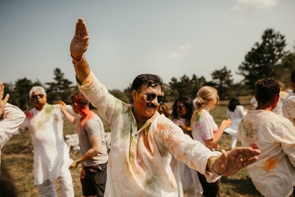 Colorful powder party at Indian wedding