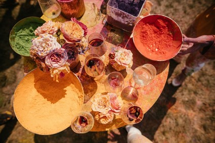Colorful powder party at Indian wedding