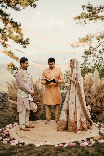 modern Indian wedding ceremony with pampas grass