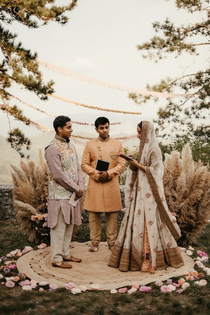 modern Indian wedding ceremony with pampas grass