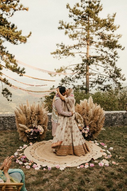modern Indian wedding ceremony with pampas grass