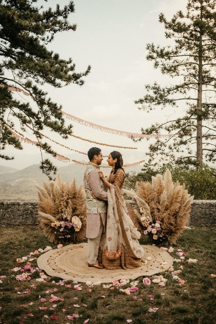 modern Indian wedding ceremony with pampas grass