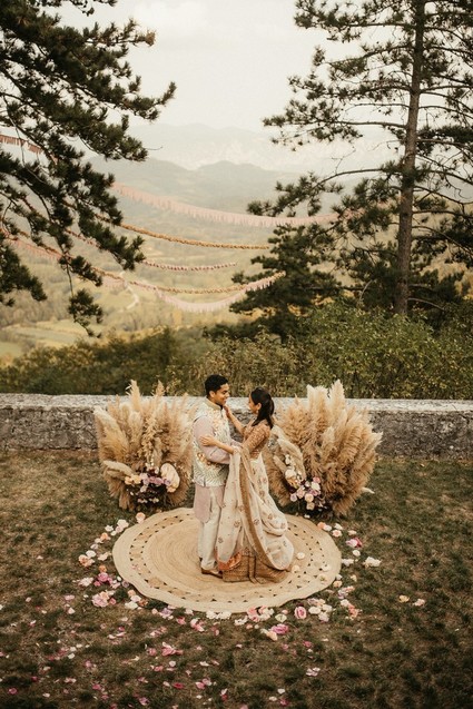 modern Indian wedding ceremony with pampas grass