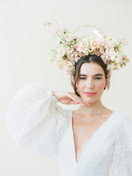 Dramatic floral bridal headpiece
