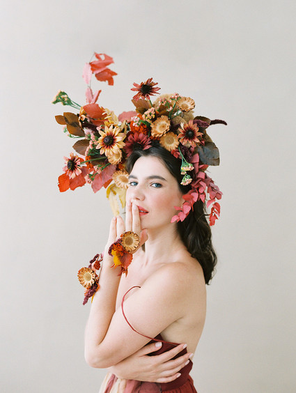 Dramatic floral bridal headpiece