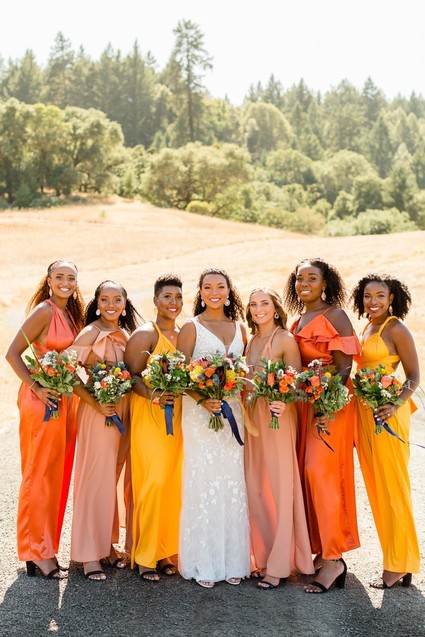 Orange and yellow bridesmaid dresses