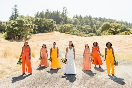 Orange and yellow bridesmaid dresses