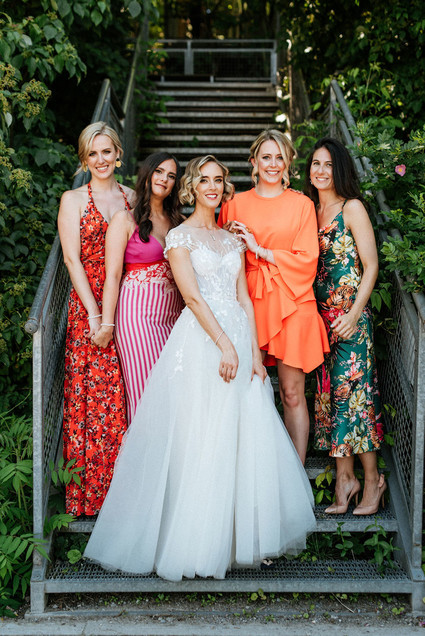 Colorful mismatched bridesmaids
