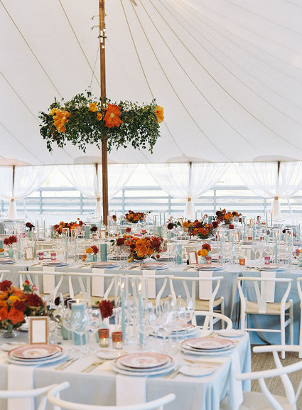 Red floral wedding tablescape