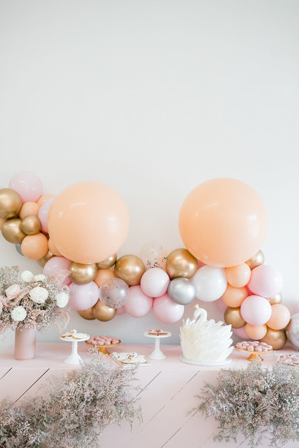 pink and peach balloon backdrop