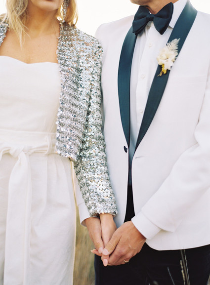 bridal jumpsuit and sequin jacket
