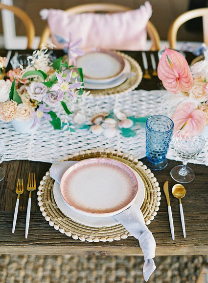 pink + blue place settings