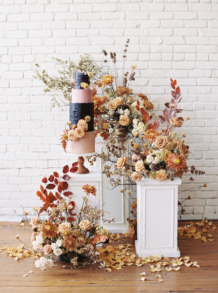 fall flowers and wedding cake