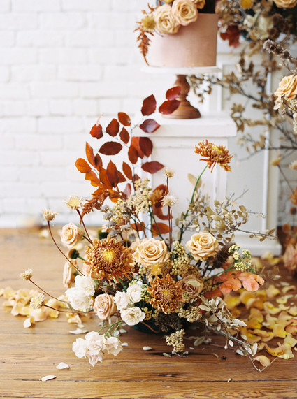 fall flowers and wedding cake