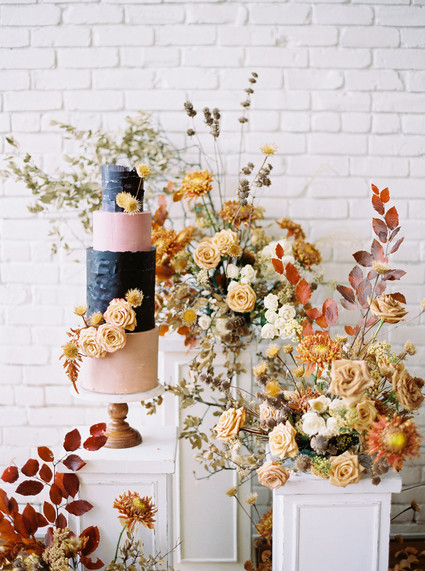 fall flowers and wedding cake