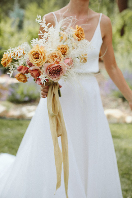 pink + mustard bridal bouquet