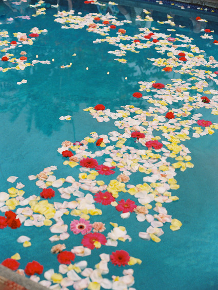 floating flowers in pool