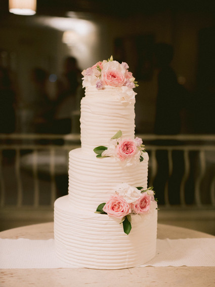 simple pink and white wedding cake
