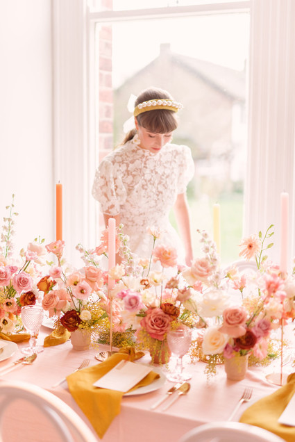 modern pink and ochre wedding tablescape